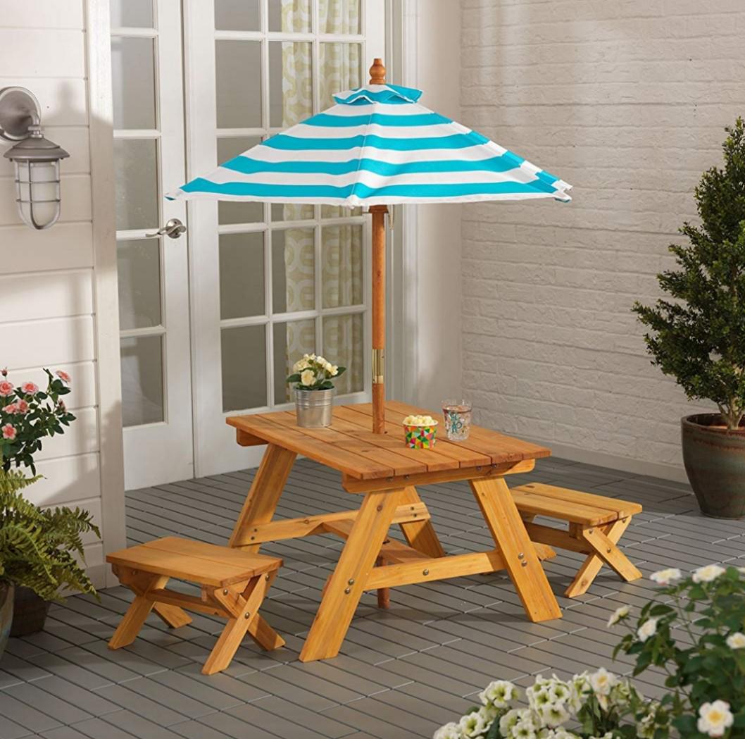 Po Kidkraft Outdoor Backyard Table W Benches Umbrella