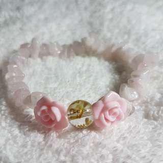 Rose quartz chip stone  with mantra bracelet