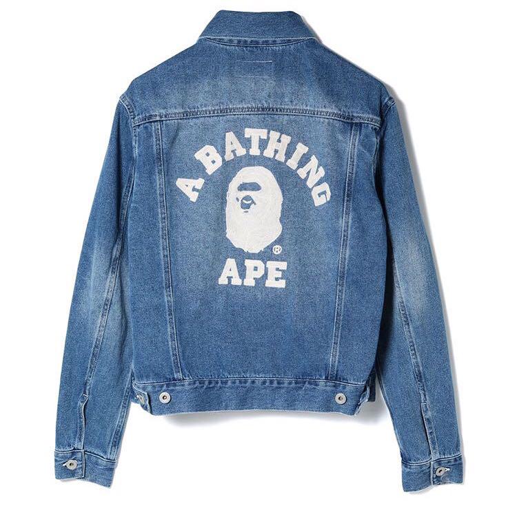 Bape College Denim Jacket Women S Fashion Clothes Others On Carousell Denim bomber jacket features a classic silhouette with a camo design and flag logo at the chest pocket. bape college denim jacket