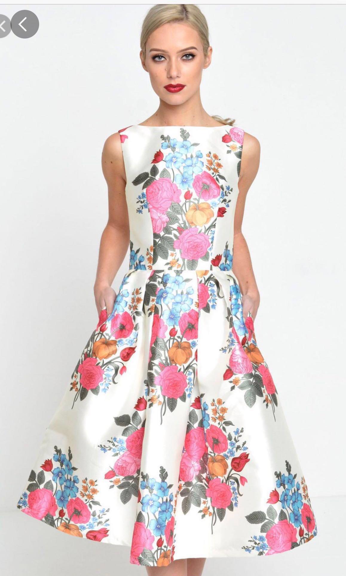Bnwt Chi Chi London Floral Stevie Satin Skater Dress Women S Fashion Clothes Dresses Skirts On Carousell