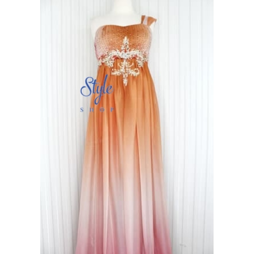 Gaun Pesta Gaun Malam Long Dress Model Baby Doll Warna Orange Gradasi Kode 8503 Olshop Fashion Olshop Wanita Di Carousell