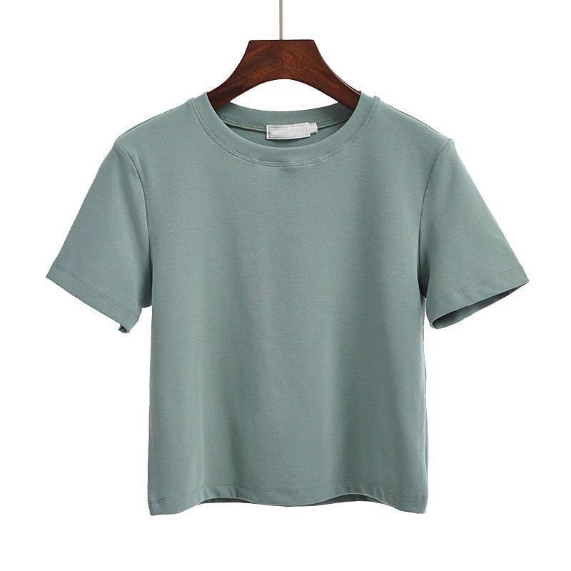 Green Crop Top Plain Basic Simple Tee T Shirt Tshirt Women Ladies