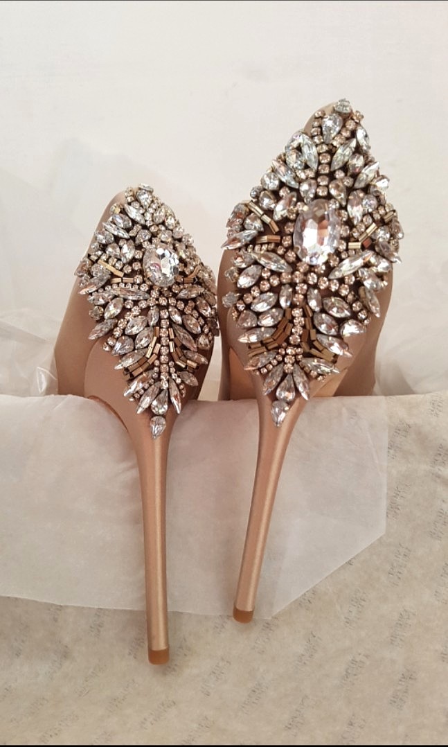 embellished peep toe heels