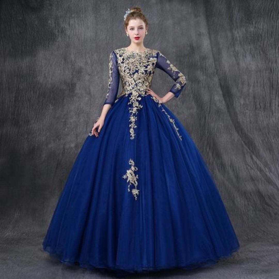 Pre order Muslimah Long Sleeve blue gold Wedding Bridal Ball Prom