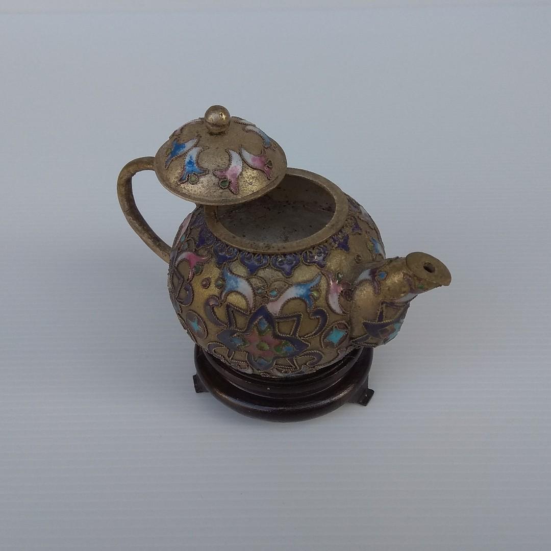 Vintage Collectible Ornamental Old Handwork Silver Carved Cloisonne