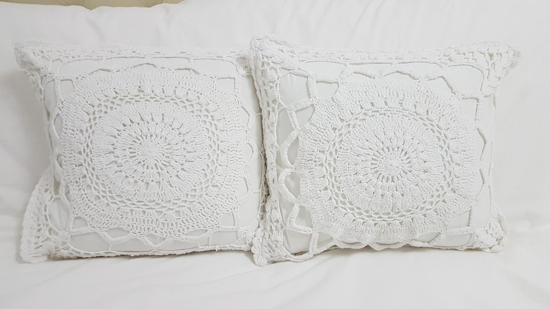 white crochet pillow