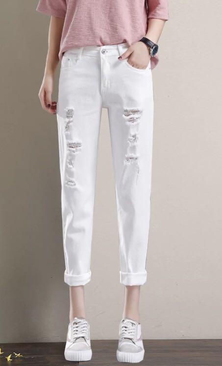 white ripped boyfriend jeans