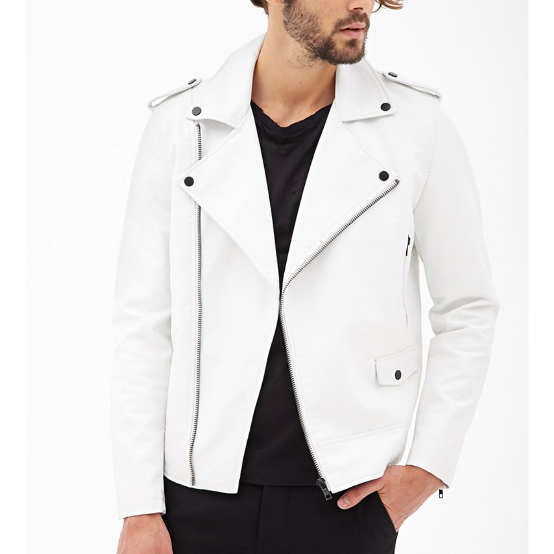 Pre-loved Zara Man White Faux Leather Jacket, Men's Fashion, Coats