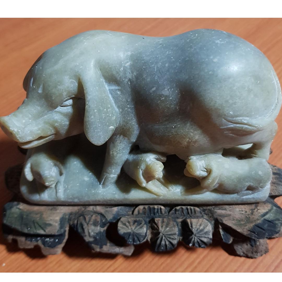 Special Offer Antique Chinese Soapstone Pig With Piglets Hobbies Toys Collectibles Memorabilia Religious Items On Carousell