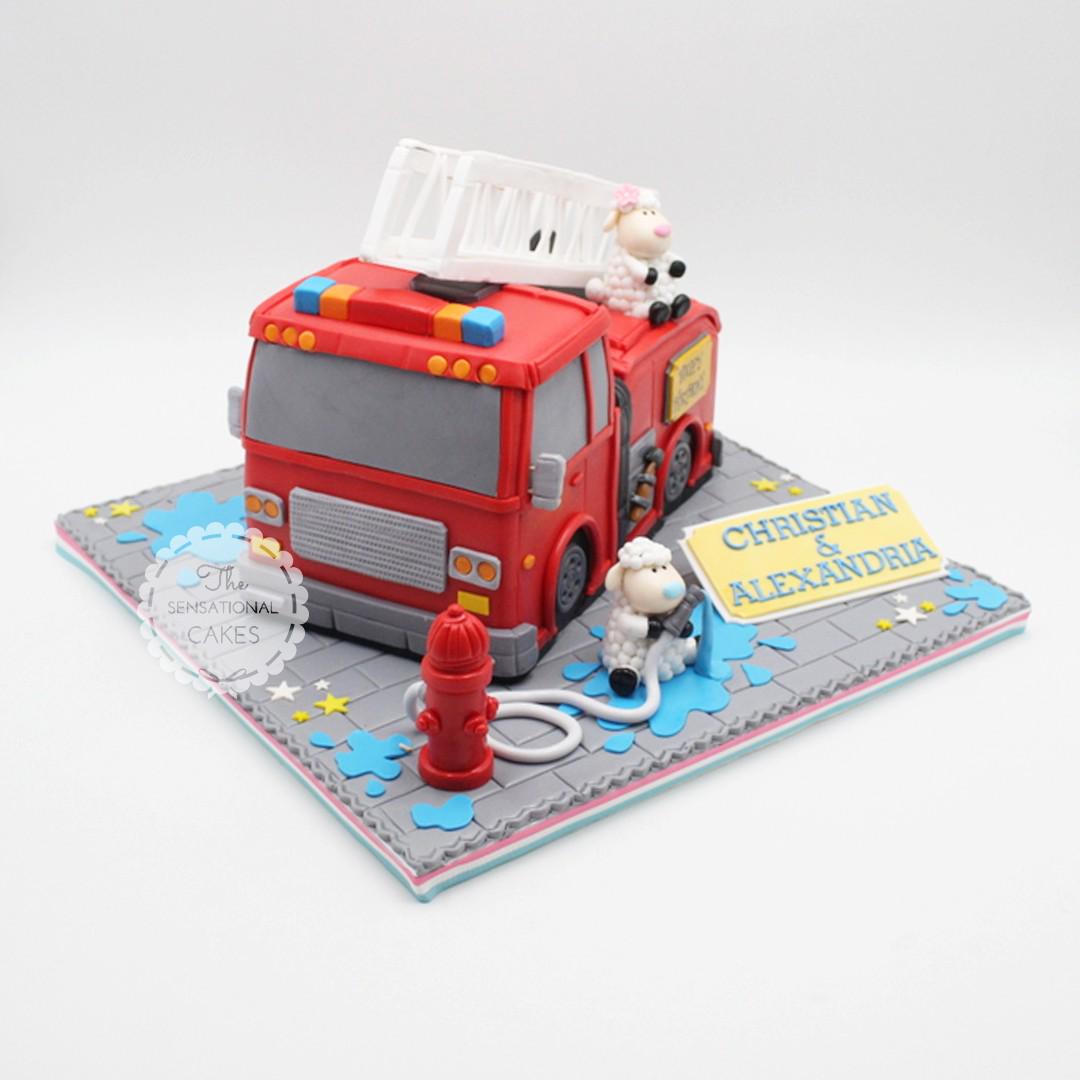 3d Customized Fire Truck Theme With Sheep Cake Singaporecake Food Drinks Baked Goods On Carousell