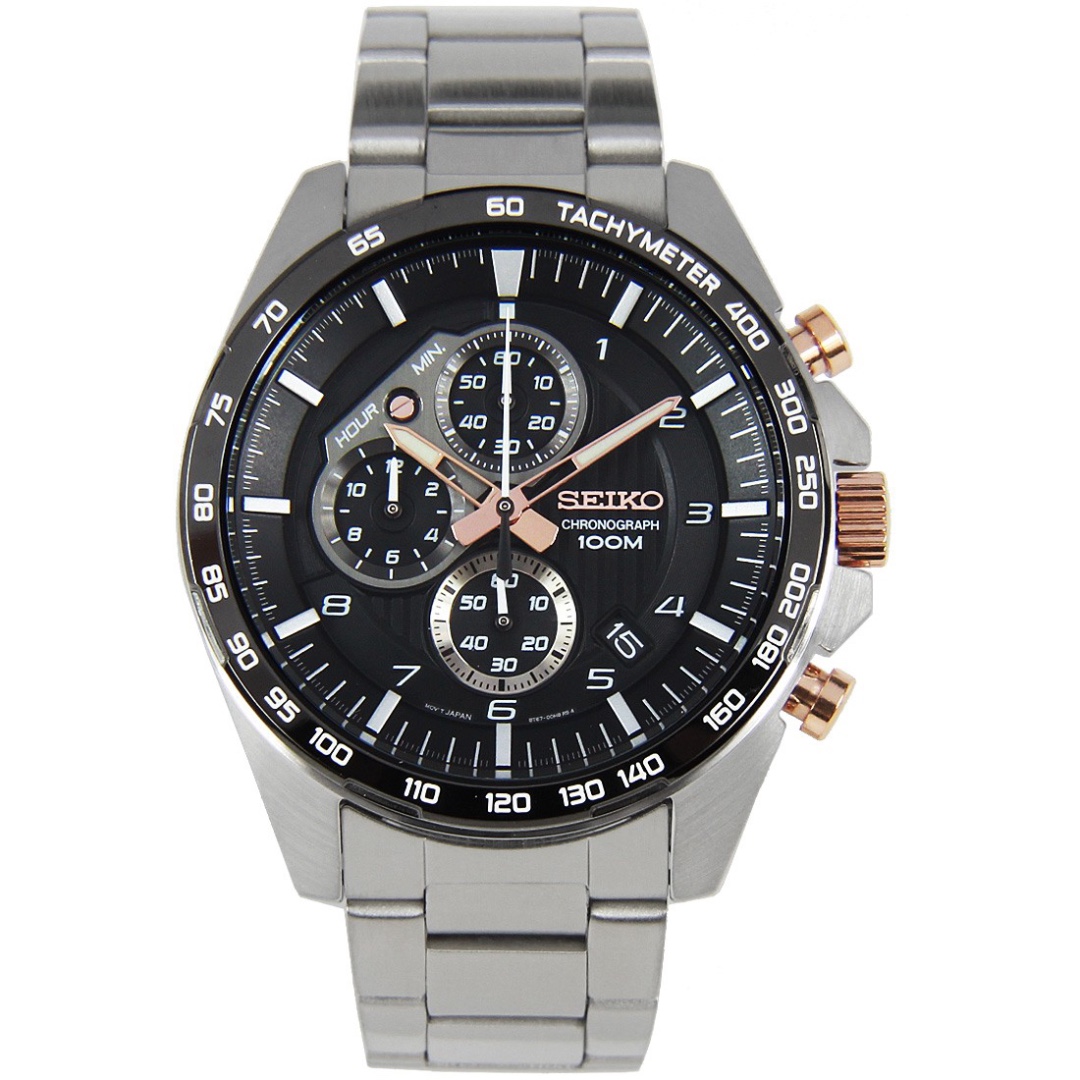 精工SEIKO CHRONOGRAPH Tachymeter Sport Watch 石英錶SSB323P1 黑金面