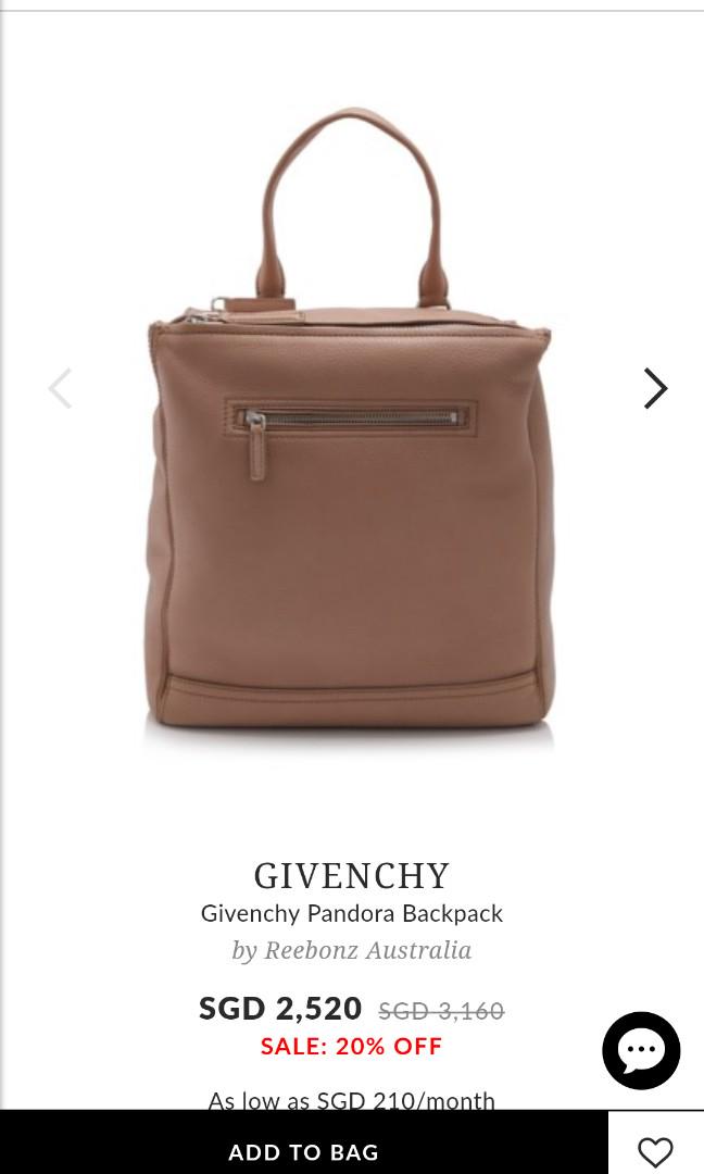 Givenchy backpack (Category: Backpacks) located in Singapore. Submitted by butterjam (Listing ID 180643698, Image 1). Description: Impulse buy from reebonz. Only lightly carried for 3 occasions. Spacious bag. In dark beige. Tip top condition. Bought in jan18..
