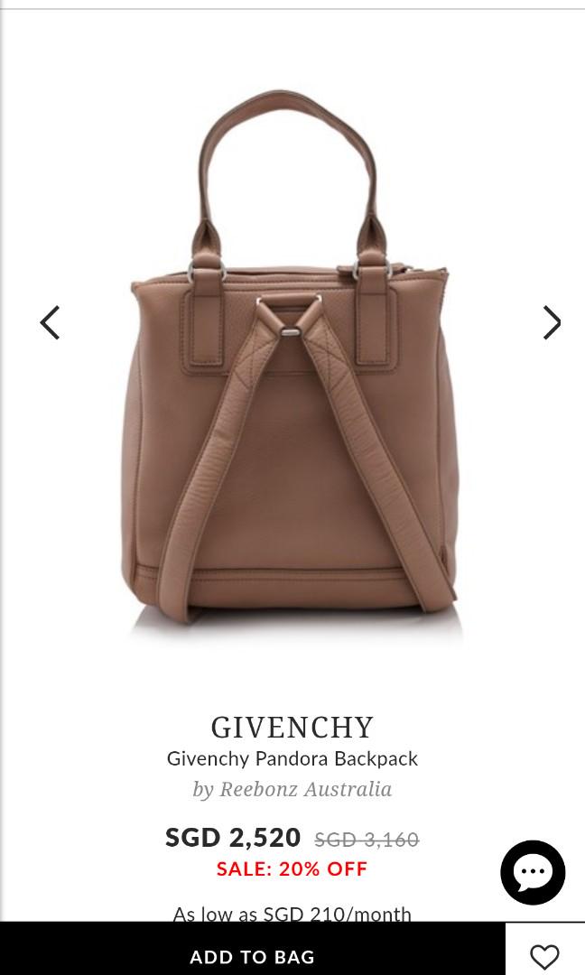 Givenchy backpack (Category: Backpacks) located in Singapore. Submitted by butterjam (Listing ID 180643698, Image 2). Description: Impulse buy from reebonz. Only lightly carried for 3 occasions. Spacious bag. In dark beige. Tip top condition. Bought in jan18..