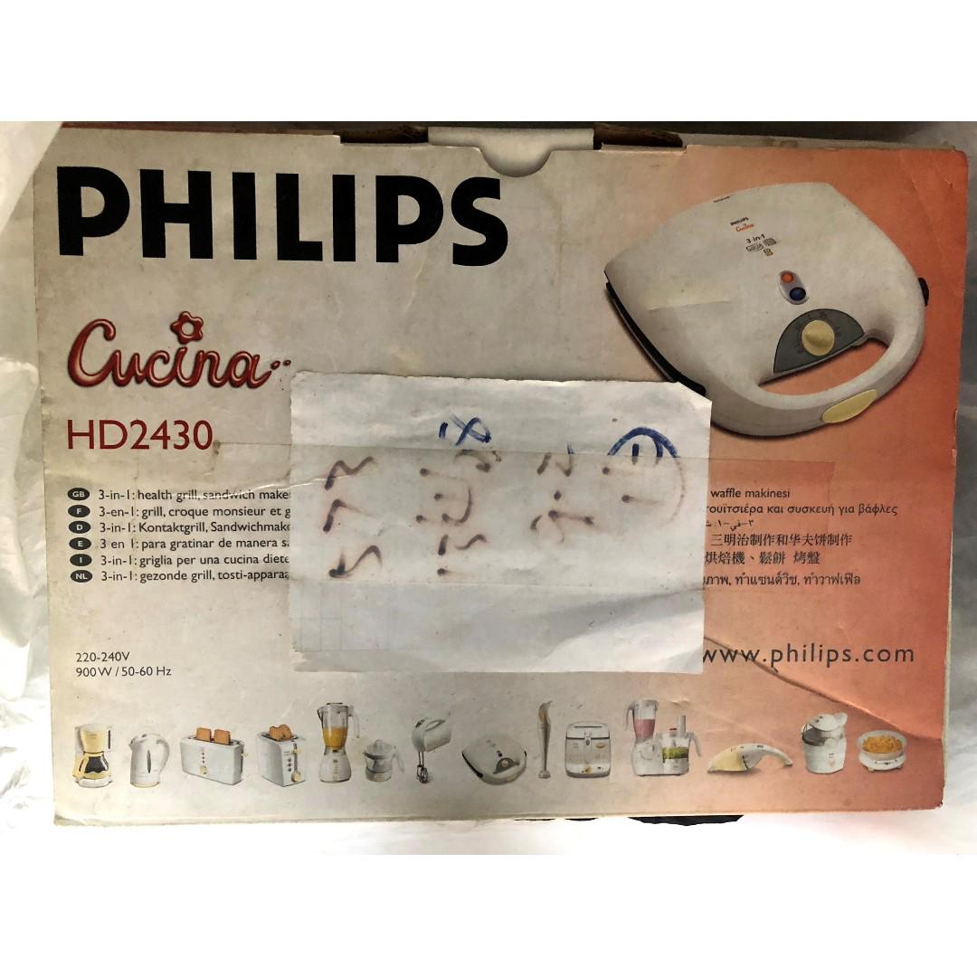 Philips Cucina 3 in 1 Waffle/Sandwich Maker HD 2430, TV & Home