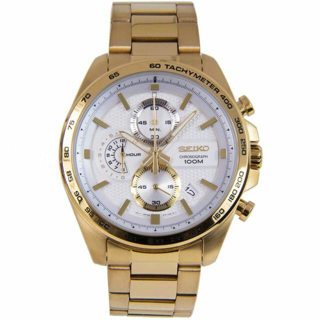 Seiko men watch gold metal white face chronograph, Men's Fashion, Watches &  Accessories, Watches on Carousell