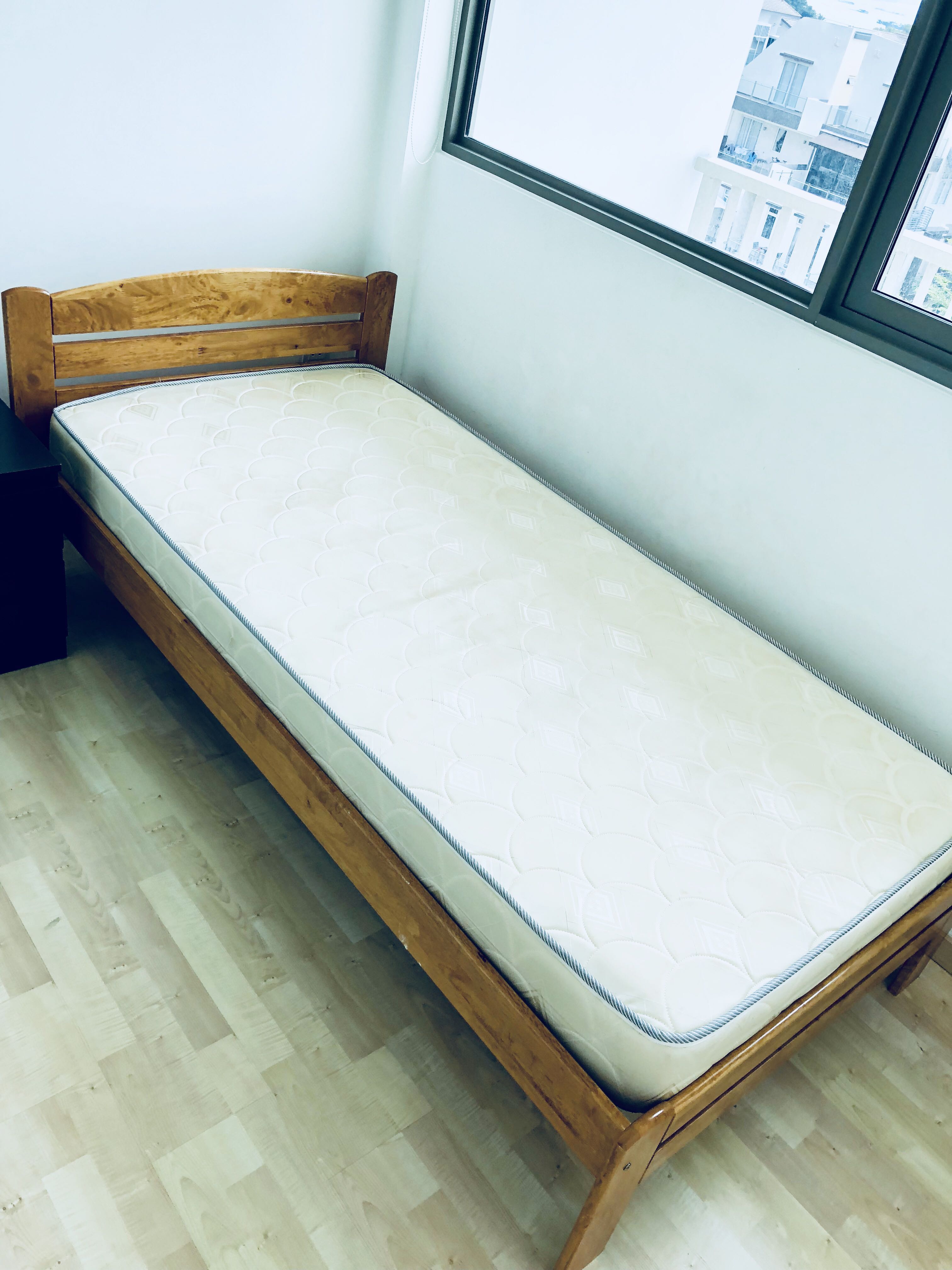 Single Wood Bed Frame And Foam Mattress Furniture Beds Photo