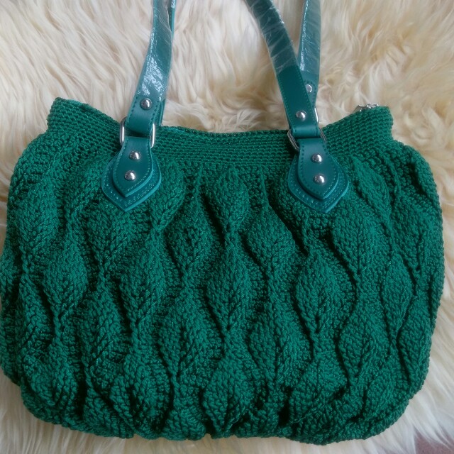 Tas Rajut Handmade Crochet Pola Emboss Timbul Model Motif Daun Warna
