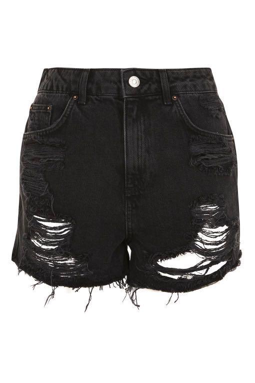 Topshop black ripped shorts clearance