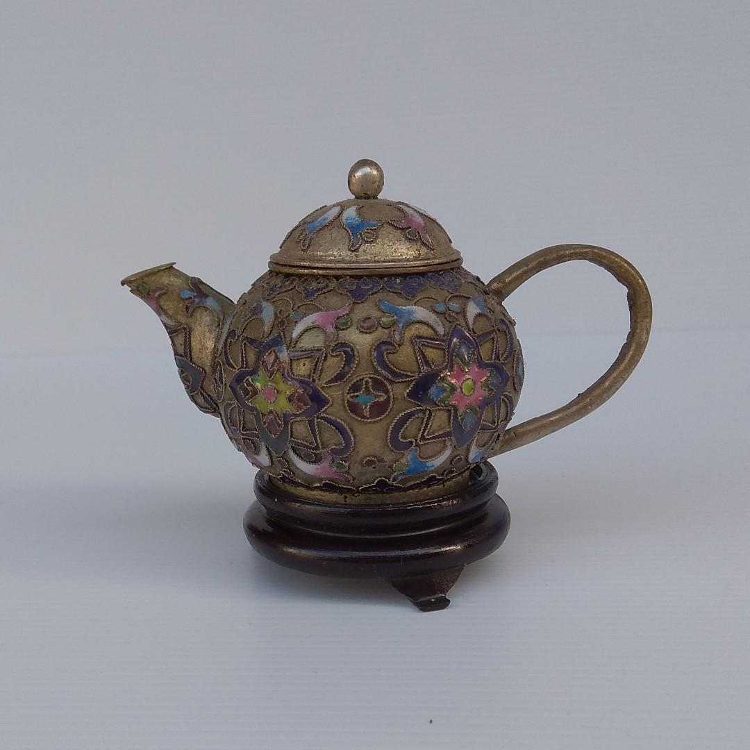 Vintage Collectible Ornamental Old Handwork Silver Carved Cloisonne