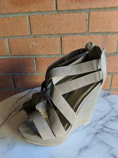 Taupe Wedge Heels - Size 9 - Lipstick Shoes Darva
