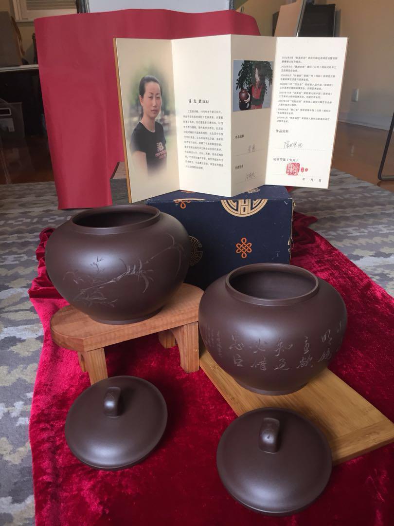 精緻紫砂茶罐一對（工藝師：湯宣武）：如相片所示, 興趣及遊戲, 手作＆自家設計, 其他- Carousell