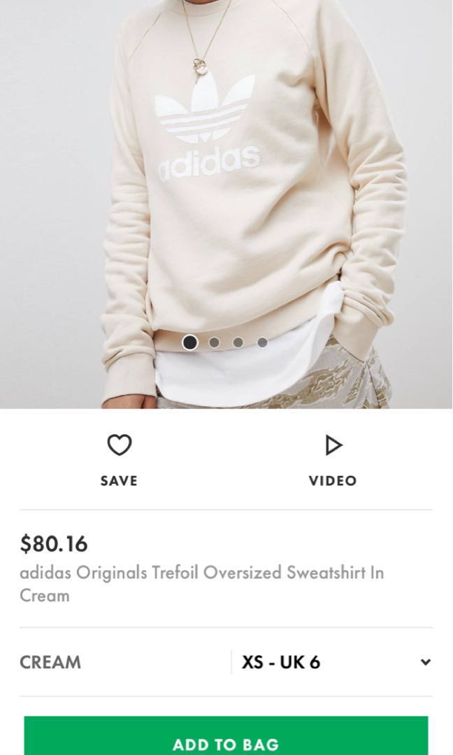 Adidas originals trefoil 2025 oversized sweatshirt in cream