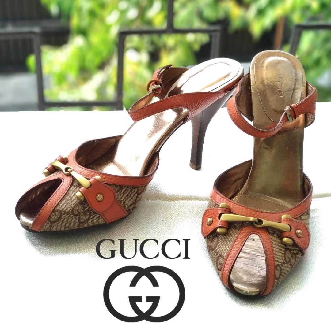 Gucci Orange High Heels Shoes Sepatu Hak Tinggi Jingga Fesyen Wanita Sepatu Di Carousell