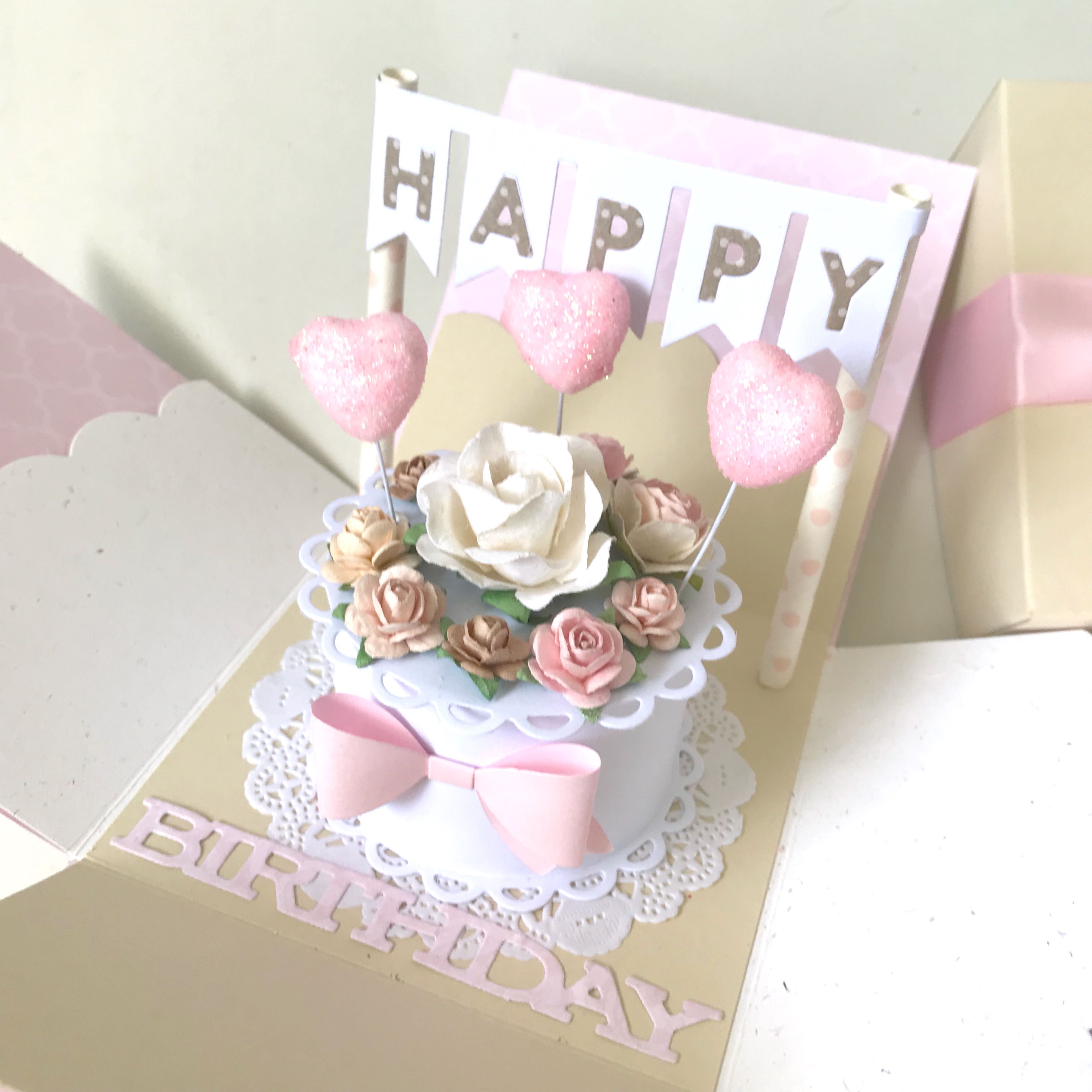 Happy Birthday With A Mini Cake In The Center Design Craft