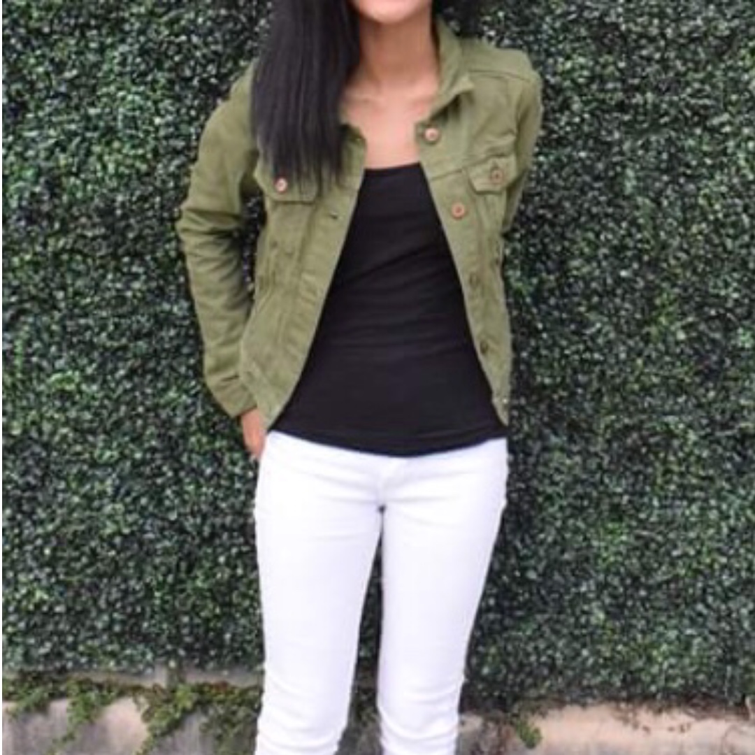 H M olive army green denim jacket