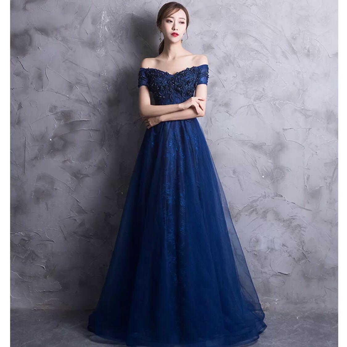 navy blue long frocks
