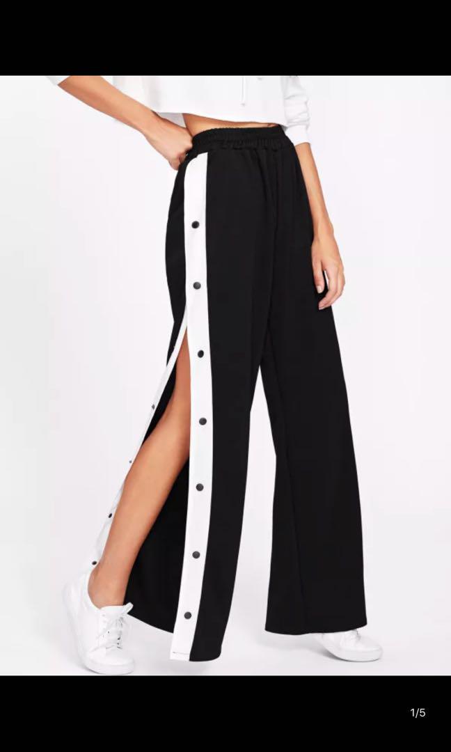 Side button Slit track pants Women s Fashion Bottoms Other Bottoms on Carousell