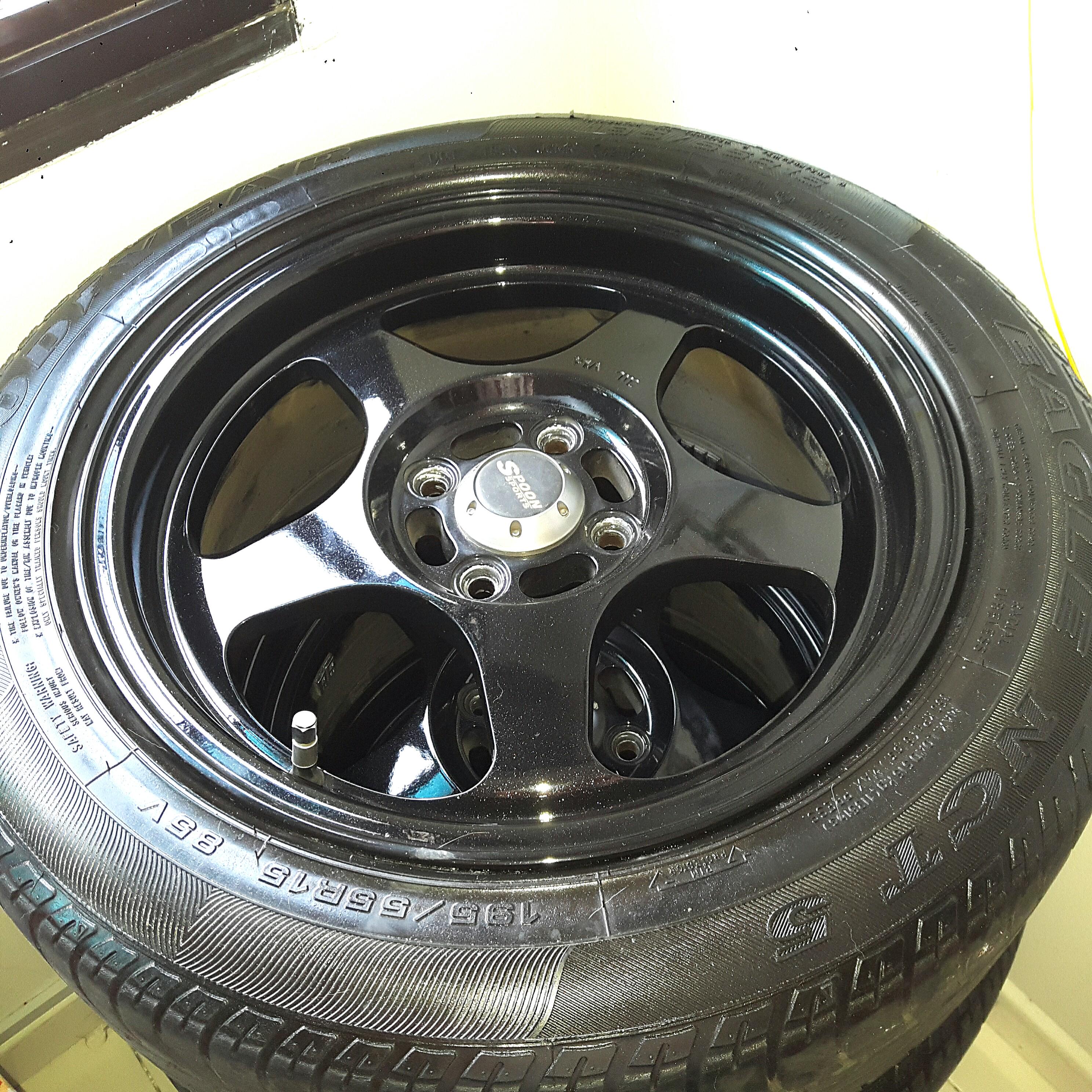 Spoon 15"Rim w/ tyres, Car Accessories, Tyres & Rims on Carousell