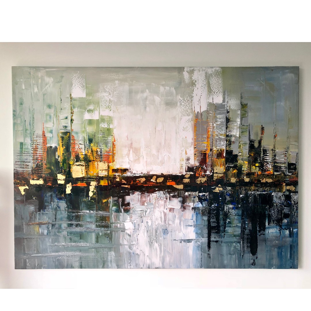 Xl Premium Abstract Oil Painting Original City Skyline