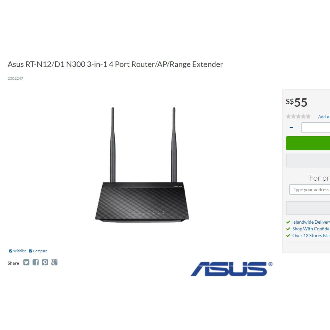Asus Rt N12 D1 N300 3 In 1 4 Port Router Ap Range Extender On Carousell