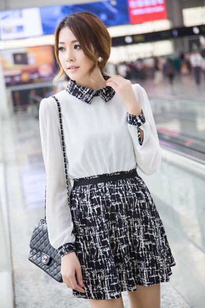 Casual/semi formal long sleeve collared korean print dress