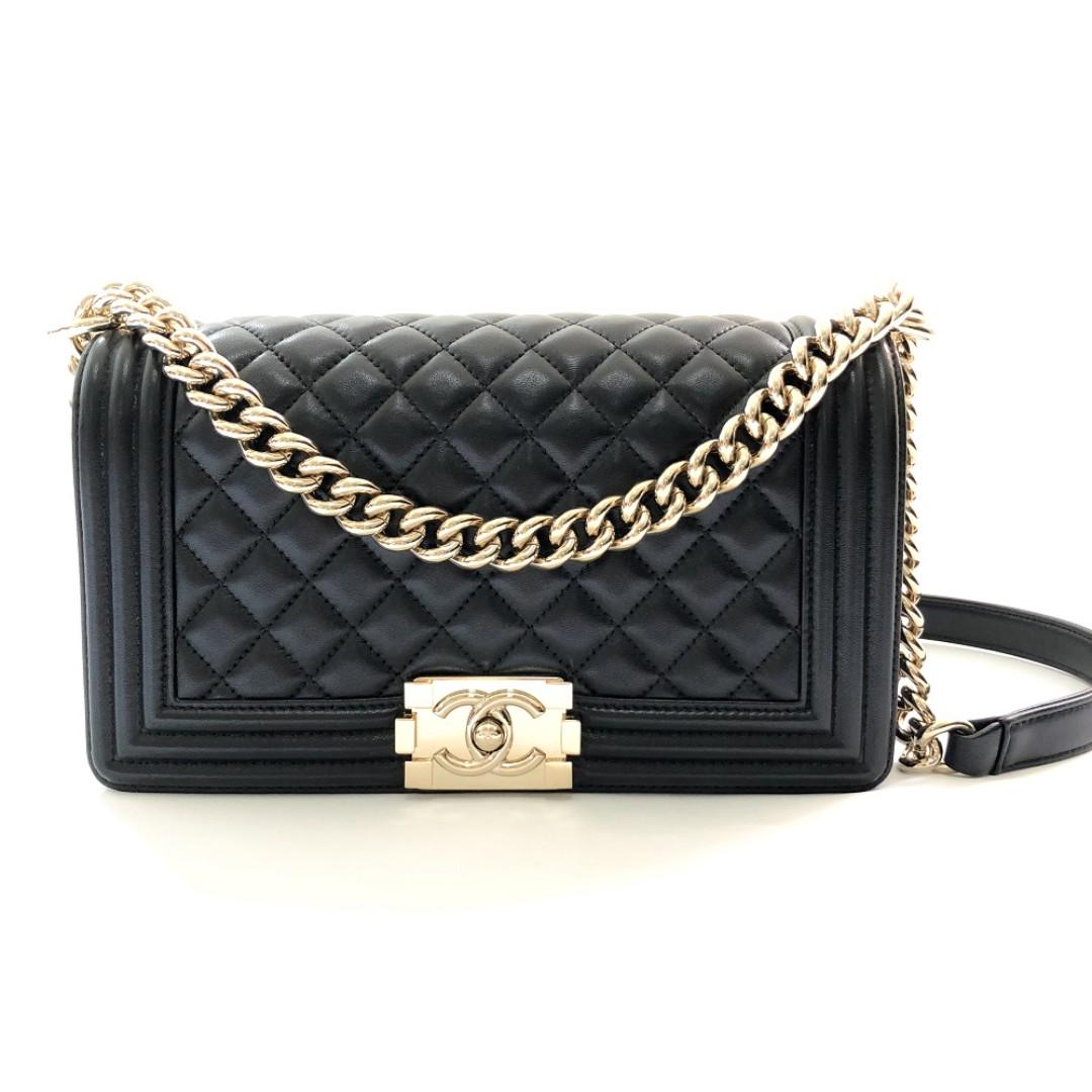 chanel lambskin quilted medium boy flap black