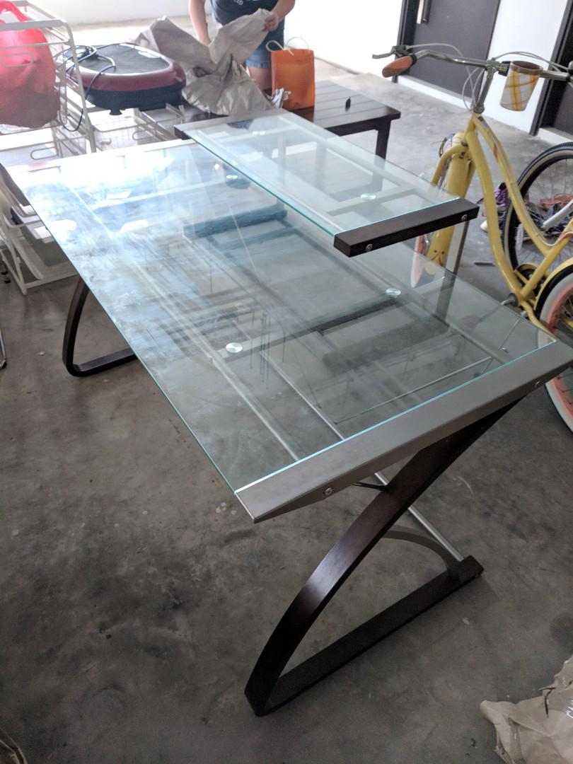 Computer desk 2 tier tempered glass tabletop Furniture Home