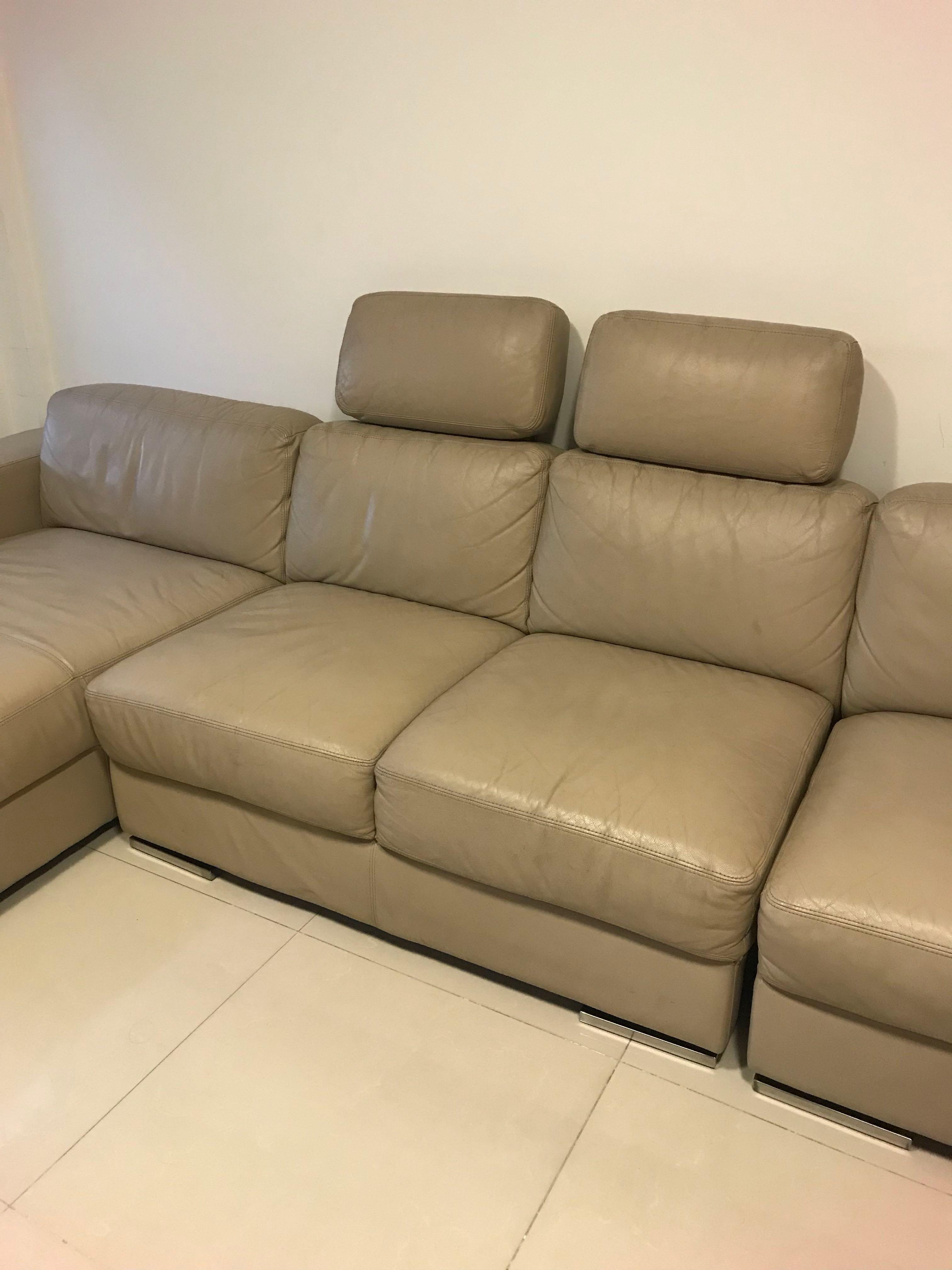 Full Bovine Leather Sofa Pebble Color Furniture Sofas On
