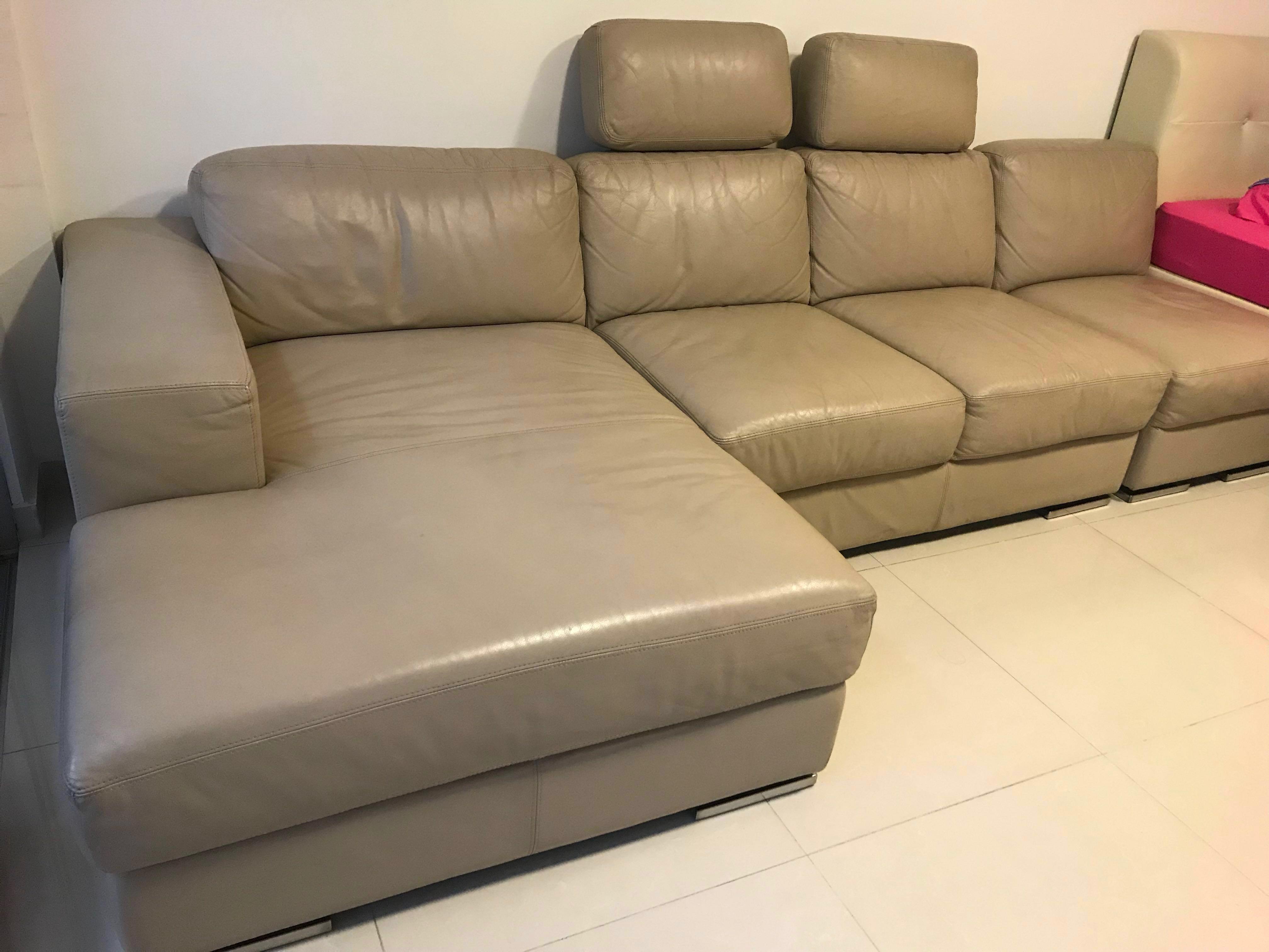 Full Bovine Leather Sofa Pebble Color Furniture Sofas On