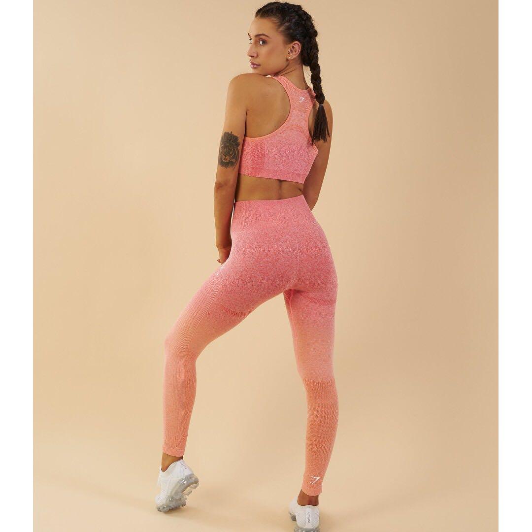 Gymshark Ombre Seamless Peach Coral Leggings and or Crop Top New With Tag,  FAST!