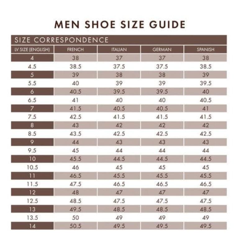 Louis Vuitton mens and womens size chart  RunRepeat