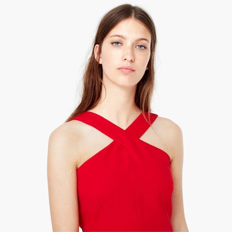 Mango Cross over Red halter dress Women s Fashion Tops Sleeveless on Carousell