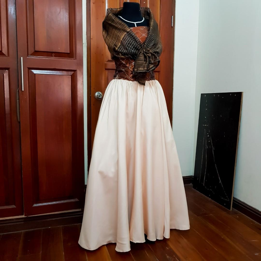 modern filipiniana dress with shawl