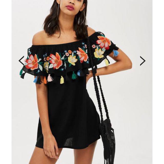 Topshop embroidered off the shoulder dress Clearance