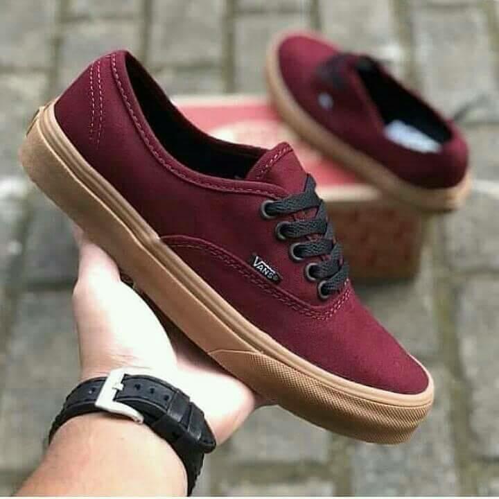 red and gray vans