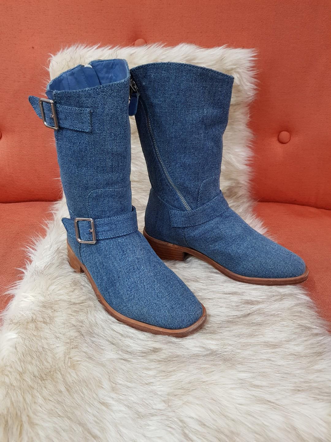 chanel denim boots