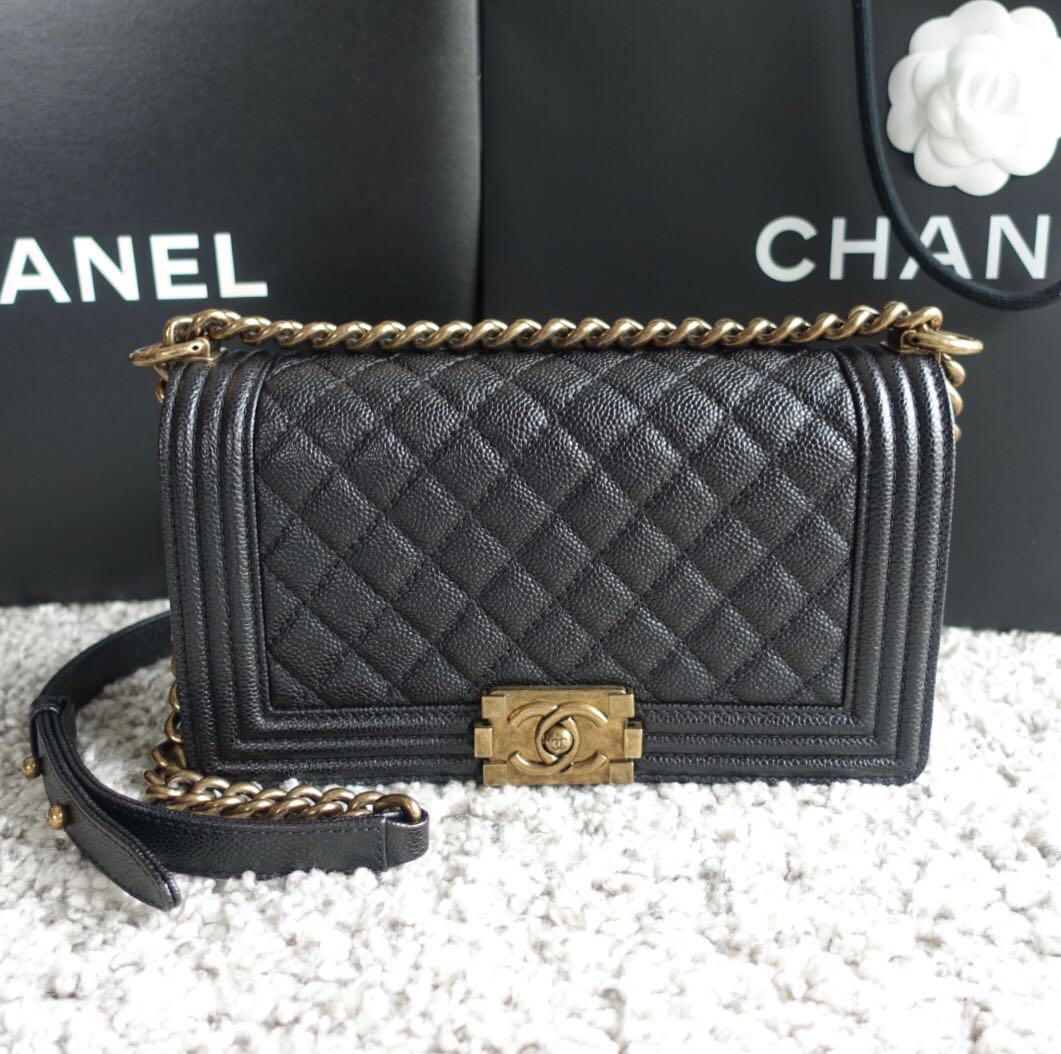 Authentic Chanel Boy Medium Beige Caviar Gold Hardware Luxury Bags   Wallets on Carousell
