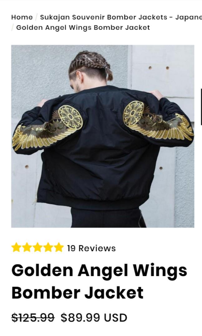 Golden angel wings bomber jacket sale