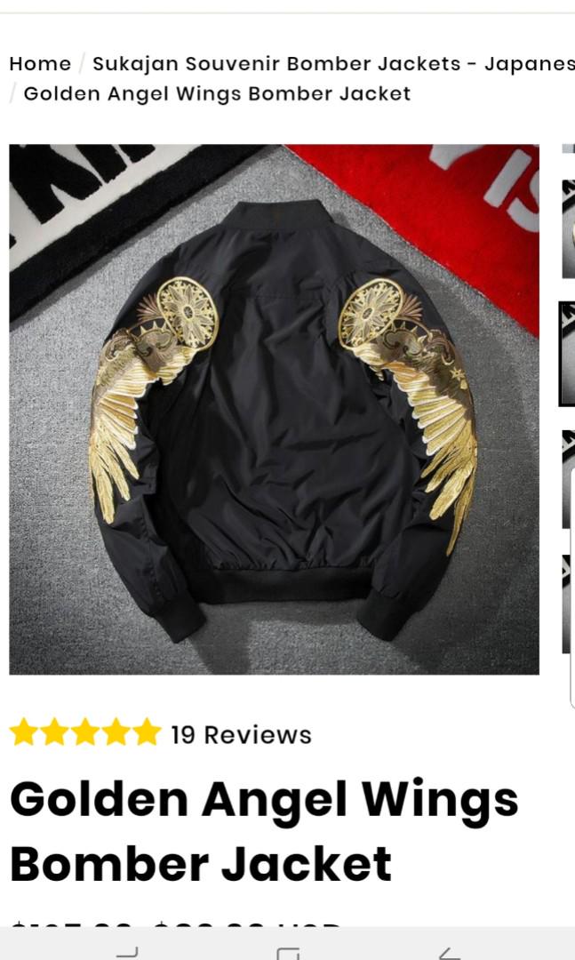 Golden angel wings bomber jacket shop