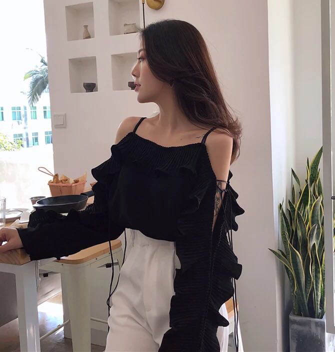 black off the shoulder outfit